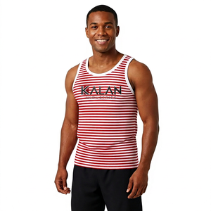 Custom Graphics KITTM02 Men's Gym Workout Fitness <b>Tank</b> <b>Top</b> Plus Size Casual <b>Knitted</b> Weave Stringer Red White Stripes Breathable - Product Image 1
