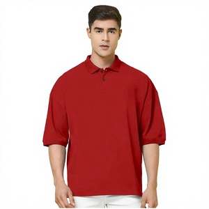 Men's <b>Oversized</b> <b>Red</b> Cotton Pique Polo <b>Shirt</b> Short Sleeve Solid Color Casual Fit Regular Length Knitted Fabric - Product Image 1