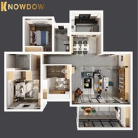KNOWDOW Design d'intérieur personnalisé et fourniture complète de matériaux Solution unique pour les projets résidentiels Rendu 3D Plans CAO Disposition