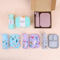 Boîte à lunch en silicone sans BPA pour enfants avec couvercle anti-fuite, écologique, compatible micro-ondes, 3 compartiments