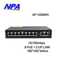 Switch Ethernet de Red IP POE de 8 Puertos y 100 Mbps, 2 Puertos de Enlace Ascendente de 100 Mbps, 100 m en Existencia para Cámaras de CCTV