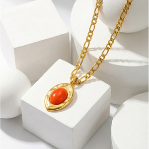 Collar con Colgante <span class=keywords><strong>de</strong></span> Piedra Natural (Malaquita, Cornalina, Ópalo) y Cadena <span class=keywords><strong>Figaro</strong></span> Vintage <span class=keywords><strong>de</strong></span> Acero Inoxidable 316L con Baño <span class=keywords><strong>de</strong></span> Oro <span class=keywords><strong>de</strong></span> 18K, Ideal para Regalo - Product Image 6
