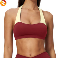 Soutien-gorge de yoga pour femme en nylon, color block, col halter, pour entraînement sportif et fitness, logo personnalisé