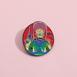 Máscara de Horror de Cerebro Rojo de Película de Ciencia Ficción Martiana de Dibujos Animados de Halloween Europea y Americana, Insignia y Emblema Metálicos Pintados - Product Image 4