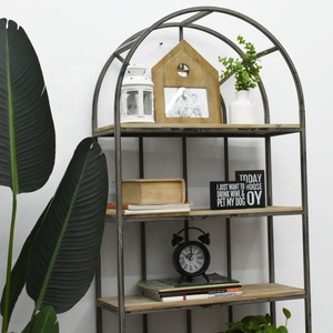 Étagère à livres en bois Luckywind, design vintage rustique, dessus arqué, cadre en métal antique à 5 niveaux - Product Image 3