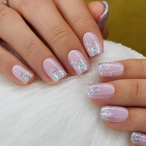 Curvlife 30 Uñas Postizas Cortas, Uñas Acrílicas Brillantes con Diseño de Efecto Luminoso, Uñas Adhesivas para Mujer - Product Image 4