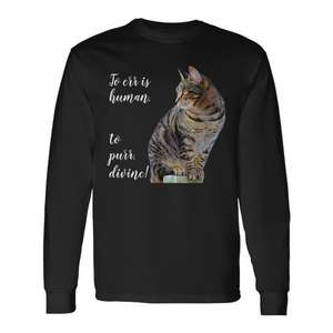T-shirt gris à manches longues avec citation inspirante et motif chat tigré, design promotionnel inspiré des chats - Product Image 1