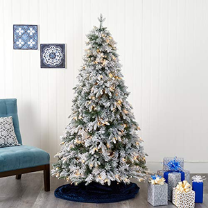 Grand arbre de Noël artificiel floqué blanc pré-éclairé avec lumières LED pour décoration extérieure - Product Image 5