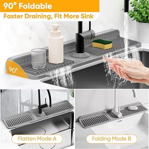 Tapete plegable para grifo de cocina, protector contra salpicaduras con 7 inclinaciones, autodrenante rápido [Tapete protector contra salpicaduras con cierre a presión para grifo de cocina] - Product Image 6