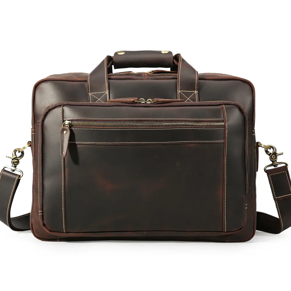 Bolsa de laptop 17 polegadas estilo carteiro, bolsa masculina de couro de negócios