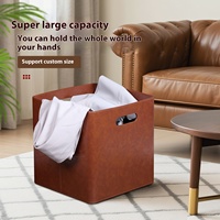 Panier de rangement portable de luxe léger personnalisé en cuir pour vêtements sales, idéal pour salle de bain, hôtel, facile à nettoyer, panier à livres et articles divers