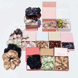 Logotipo personalizado 3D bordado 5cm seda pelo Scrunchies seda 100% Mora pura seda Scrunchie personalizado - Product Image 2