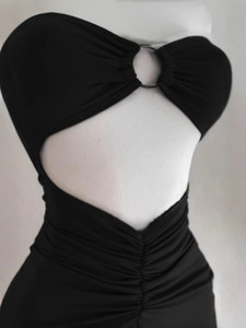 El verano 2025 nuevo vestido largo recortado sin tirantes sexy sin mangas de color sólido de Europa y América - Product Image 5