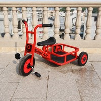 Équipement de terrain de jeux commercial, tricycle à pousser double en métal pour enfants de maternelle