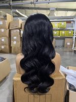 Perruque brésilienne en dentelle frontale 13*4, 50% cheveux humains, ondulée, douce, naturelle, mélange synthétique, vente en gros
