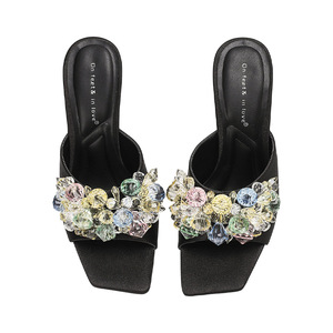 Nuevas Sandalias de Verano con Punta Cuadrada y Tira de Pedrería para Mujer, Tacón de Aguja, Punta Abierta, Tipo Mule, para Exteriores - Product Image 4
