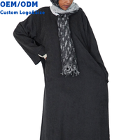 Abaya noire à manches longues et col rond, légère et douce au toucher, indispensable pour les occasions islamiques, robe maxi pour femmes musulmanes, personnalisable