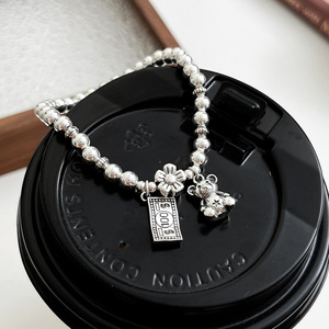 Pulsera elástica con cuentas de plata de ley S925 con dije de osito para mujer, regalo de joyería de estilo coreano - Product Image 3
