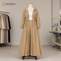 Ensemble pantalon et manteau long à capuche avec cordon de serrage, kaki, léger, décontracté, modeste, tenue coordonnée, personnalisable OEM ODM