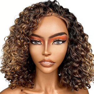 [Exclusivement <span class=keywords><strong>pour</strong></span> Salons] Cheveux Humains Vierges Brésiliens Bouclés <span class=keywords><strong>pour</strong></span> Mèches, Carré Court Couleur 4/27, Base en Dentelle 13x4, Densité 150% - Product Image 3