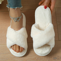Chaussons en fourrure pour femmes, doux, tendance, à brides croisées, classiques, chauds, en peluche, pour l'intérieur, automne, hiver, Noël