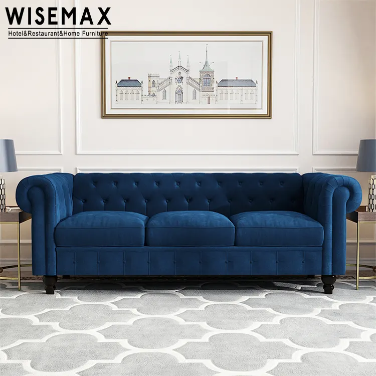 WISEMAX FURNITURE Nordic double three person sofa retro fabric American pull buckle combination sofa modern luxury furniture