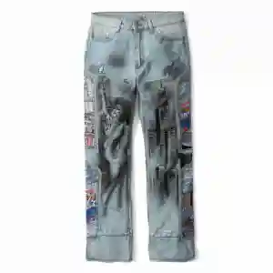 2024 ODM/OEM hot selling patches fashion effect street style wash wide leg casual trousers jeans for men