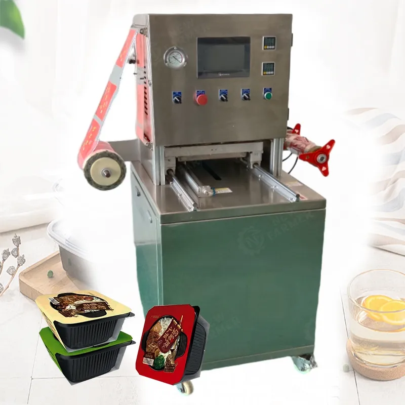Máquina de sellado de bandeja de mapa de alimentos cocidos de sándwich de atmósfera modificada multifuncional con llenado de nitrógeno