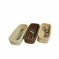 Multifunctionele handgeweven ecologische PP rotan bestekmand voor vork mes, wasbaar, kleine maat voor restaurant catering