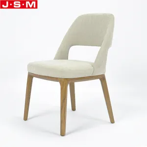 Modern Dining Room Bistro Outdoor Wood White Linen Fabric Dining Chairs