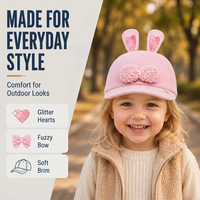 Casquette de baseball en velours côtelé pour bébés et enfants, avec oreilles de lapin mignonnes et nœud, chapeau à bord souple, accessoires de protection solaire pour nourrissons et tout-petits