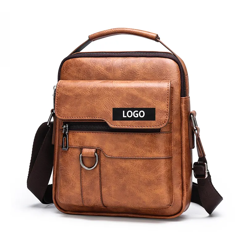 Customized LOGO Waterproof Mens Bags Messenger Shoulder Crossbody Office Small Briefcases PU Leather Messenger Bag For Business