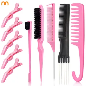 12pcs clips and comb set hairdressing black pink salon cutting plastic metal tail comb