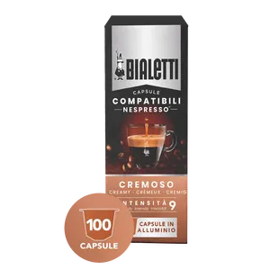 Set di 100 Capsule in Alluminio Bialetti Cremoso Compatibili con Nespresso con Coperchio in Plastica e Materiali Ceramici Tipo Cialda da Caffè - Product Image 1