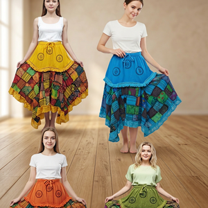 2026 Trending Lace <b>Patchwork</b> Multicolour Bohemian Wrap Design 100% Cotton Chiffon Eco-Friendly Floor-Length <b>Skirt</b> Free Size - Product Image 3