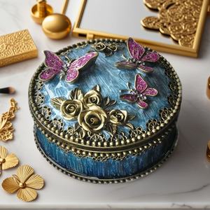 XinZhiRunラウンドバタフライジュエリーボックス-女性用パープルトレジャーケースリングイヤリング収納ウェディングギフトアクセサリーホルダー - Product Image 4