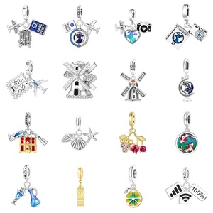 Breloque en argent sterling 925 en forme de moulin à vent, de globe terrestre et d'avion pour bracelets, joncs, pendentifs et perles – Cadeau idéal pour femmes et amies - Product Image 1