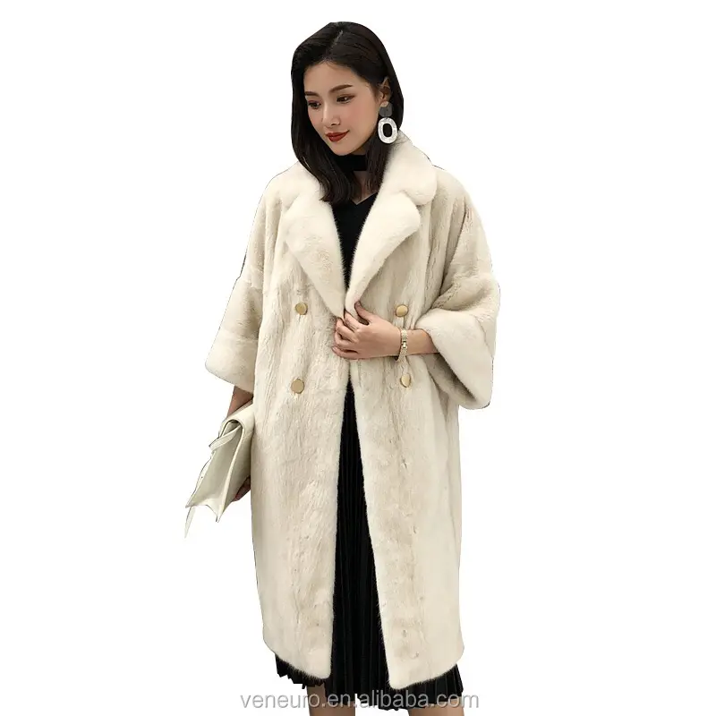 Women's Winter Long Natural Mink Fur Jacket Long Blue Fur Coat