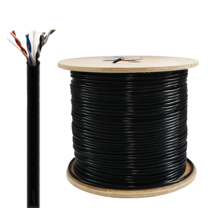 สาย<span class=keywords><strong>6A</strong></span> แมว <span class=keywords><strong>u</strong></span>/<span class=keywords><strong>utp</strong></span> สำหรับติดตั้งกลางแจ้งชั้นเดียว PE สีดำ305เมตร/รีลสำหรับวิดีโอระบบกล้องวงจรปิดระบบ IP ส่งด้วยเสียง - Product Image 1
