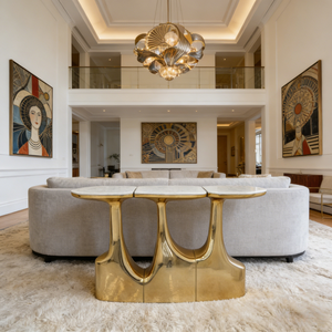 <span class=keywords><strong>Mesa</strong></span> <span class=keywords><strong>Consola</strong></span> Moderna de Lujo en Mármol y Fibra de Vidrio con Almacenamiento y Funciones Extensibles para Entrada de Villa y Espacios de Alta Gama - Product Image 2