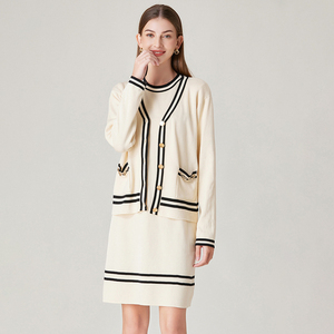 Primavera tinta unita in maglia <span class=keywords><strong>sexy</strong></span> abito abito sottile due pezzi in maglia <span class=keywords><strong>cardigan</strong></span> con abito due pezzi set da donna - Product Image 2