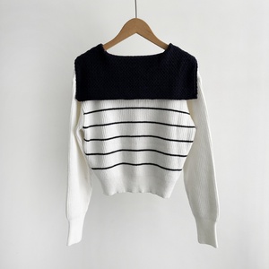 Chic décontracté col <span class=keywords><strong>marin</strong></span> à manches longues chandails pulls en tricot à rayures lâches pour les femmes - Product Image 4