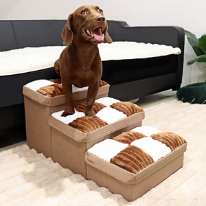 Luxus Schachbrett Hand gefertigte 3 Schritte Hunde treppe mit Lagerung Naps teps Faltbares Hunde bett Platz Praktische sichere Haustier treppe für Hund - Product Image 6