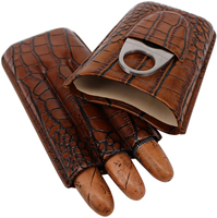 Étui à cigares en cuir à motif Crocodile OEM personnalisé avec Cutter en acier inoxydable, 3 cigares de voyage