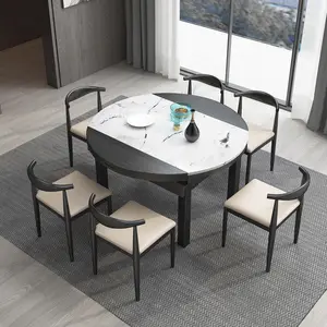 Işık lüks mermer yemek masası üst katı kül ahşap çerçeve deri yemek sandalyesi İskandinav ev mutfak yemek odası mobilyası