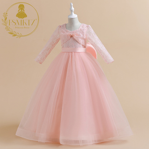 Vestido largo de encaje con apliques de flores <span class=keywords><strong>para</strong></span> niña, vestido blanco de novia <span class=keywords><strong>para</strong></span> <span class=keywords><strong>primera</strong></span> comunión - Product Image 2
