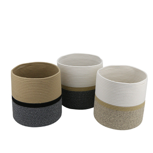 Small Natural Woven Cotton Rope Plant Basket for Flower Pot 10'' Floor Indoor Plants Storage Organizer