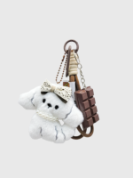Porte-clés multi-styles en peluche chiot Kawaii, doux et durable, avec cordon tressé, pendentif tranche de chocolat, mousqueton, adorable figurine de chien pour sac
