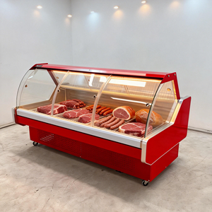 Vitrina Refrigerada de Enfriamiento Estático de Primera Calidad, Refrigerador de Exhibición de Carne con Vidrio Curvo, Refrigerador Comercial para Alimentos Cocinados para Tiendas de Abarrotes - Product Image 1