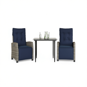 Conjunto de Comedor de Patio de Ratán Sintético Gris con Cojines, Muebles de Jardín de 2 Plazas, Estilo Contemporáneo - Product Image 1